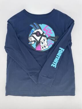 Boys Long Sleeve Fortnight  Shirt Size 8 Dark Blue